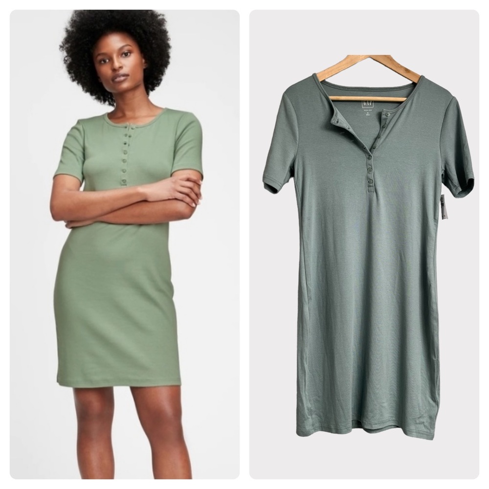 NWT Gap Modern Henley Dress In Sage Green